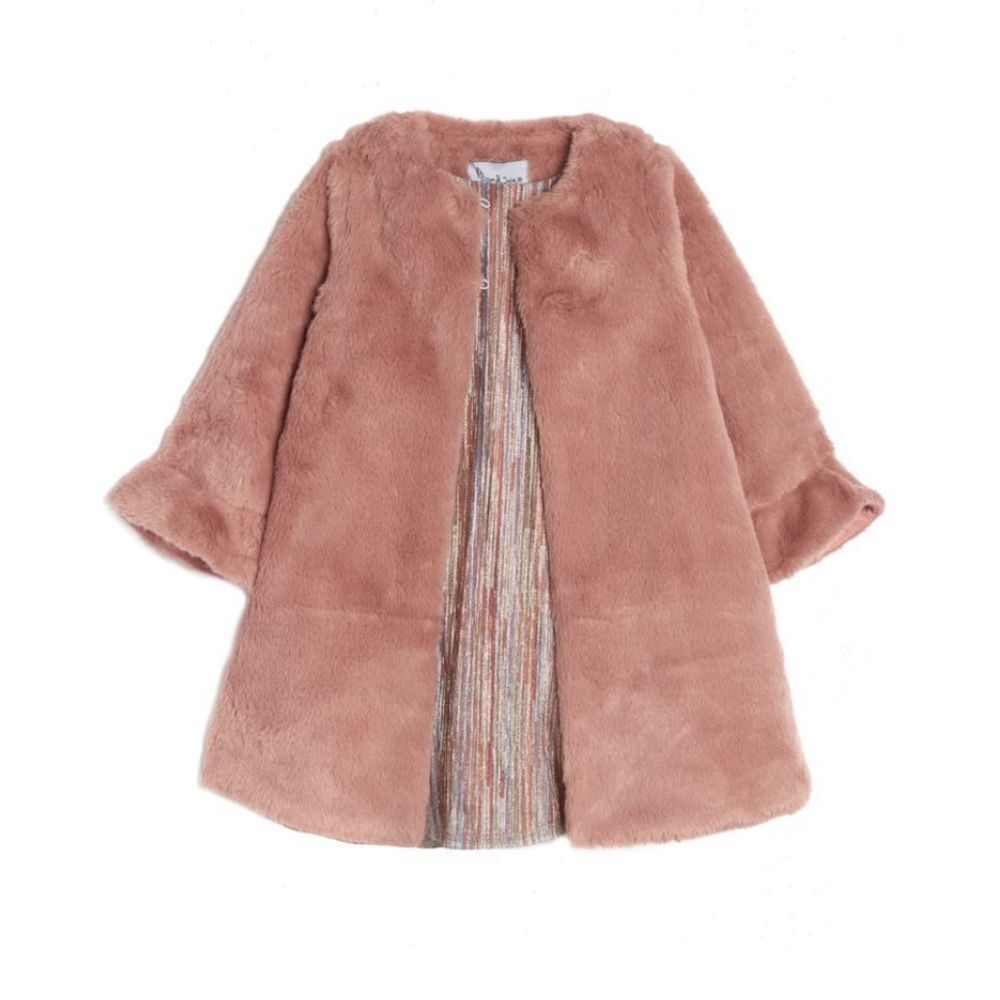 PIPPA &‎ JULIE Kids' Faux Fur Coat & Metallic Dress Set, Two Piece Mauve 4, NWT